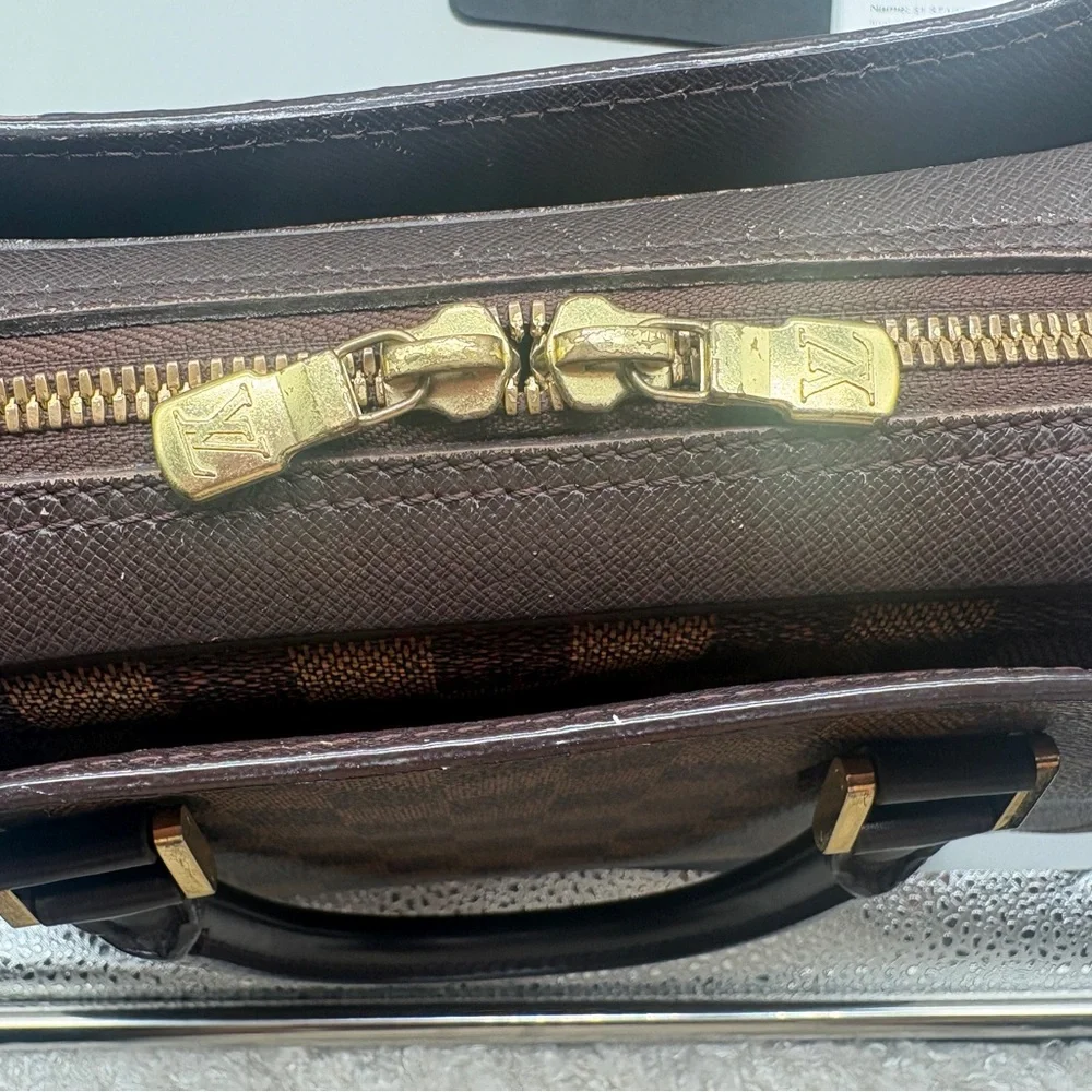 Louis Vuitton Damier Ebene Tatiana Handbag Brown Canvas Red Interior